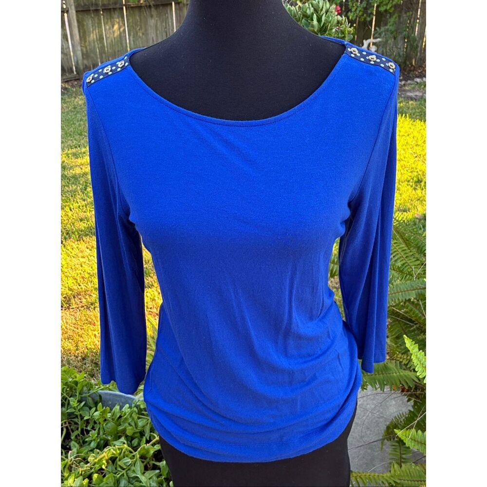 The Limited SZ S Royal Blue 3/4 Sleeve Button Shoulder Blouse Top